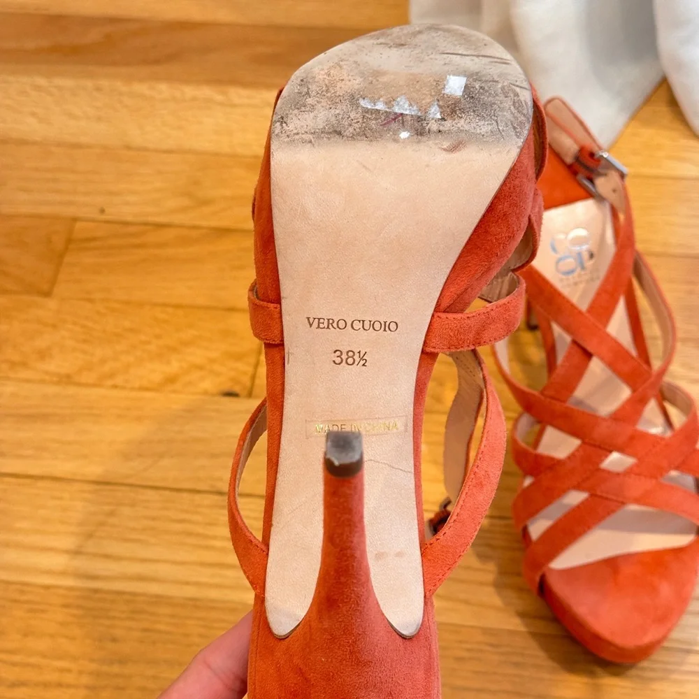 Barneys New York CO-OP Orange Strappy Heels‎ .